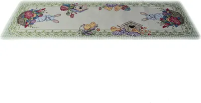 Produktbild von Tischdecke Tischläufer Stickerei Osterhase mit Körbchen Gobelin Ostern 35 x 100 cm