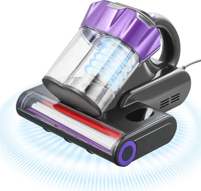 A close-up, studio shot of a handheld mattress vacuum cleaner.