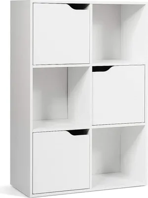 Produktbild von COSTWAY Buecherregal 6 Faecher, Standregal weiss, Bueroregal freistehend, Aktenregal Ordnerregal Aufbewahrungsregal