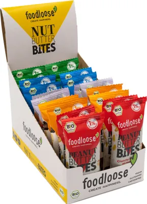 Produktbild von foodloose Nut Butter Bites Mix Paket (5 Sorten) | 20x40g | Leckerer Snacks aus Datteln mit cremiger Nussmus-Füllung | Vegan & glutenfrei