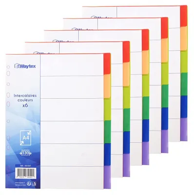 Immagine prodotto di WAYTEX 931347C5: Registro in polipropilene, formato A4, 6 anelli, colori vivaci, confezione da 5 pezzi