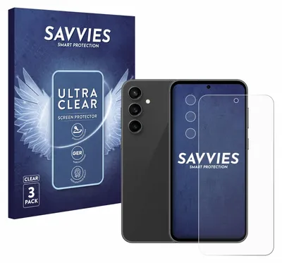 A product shot showing a phone screen protector box and a smartphone with a screen protector applied.