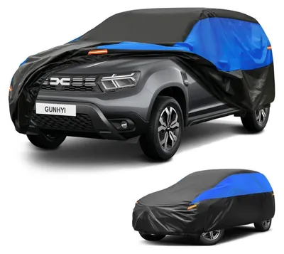 Zdjęcie produktu dla Pokrowiec samochodowy, wodoodporny i oddychający, pasujący do Renault Duster / Dacia Duster (lata produkcji 2011-2025), kolor: czarny, niebieski