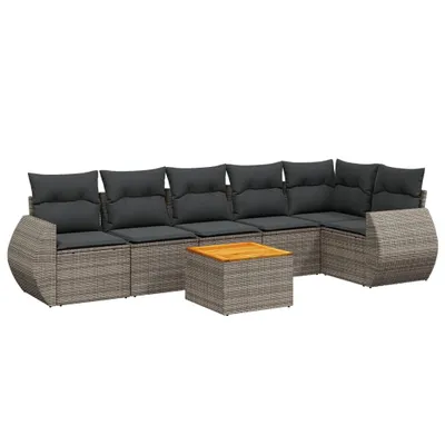 Produktbild von 7-tlg. Garten-Sofagarnitur mit Kissen Grau Poly Rattan