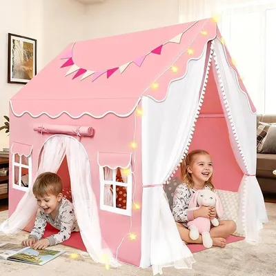 Imagen del producto de Tienda infantil 2 en 1 para interiores, tienda de juegos para niños con luces, tienda para habitación infantil, casita de juegos para niños, rincón acogedor para habitación infantil a partir de 3 años (rosa)