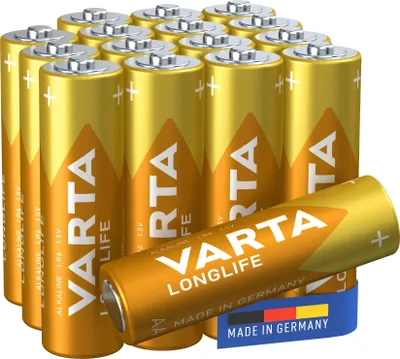 Produktbild von VARTA Batterien Longlife AA Blister 16er Blister (Alkaline, 1,5V, ideal für Fernbedienungen, Wecker, Radios, Wanduhren, Verpackung zu 90% recycelt, Germany)