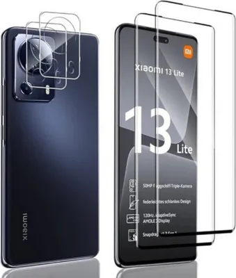 A collage showing the back and front of a Xiaomi 13 Lite smartphone with screen protectors.