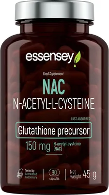 Produktbild von ESSENSEY - N-Acetyl-L-Cystein I 150mg pro Kapseln I 90 Kapseln I Hohe Bioverfügbarkeit und Verträglichkeit I Vegetarier & ohne Zusätze I 90 Tagesdosen I Leicht zu schlucken I Labor