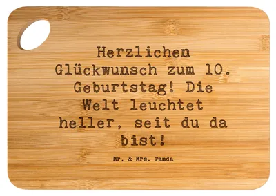 Produktbild von Mr. & Mrs. Panda Schneidebrett Spruch 10. Geburtstag Jubiläum - Transparent - Geschenk, Holzbrett, brotbrett, schneidbrett, zehnter, Geburtstagsgeschenk, Meilenstein