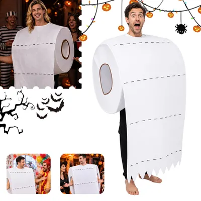 Zdjęcie produktu dla Kostium "Juksun Klopapier" – papier toaletowy, biały, uniwersalny rozmiar (165-185 cm), idealny na Halloween i imprezy tematyczne, do przebierania się