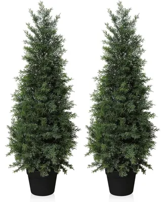 Image de Plante artificielle cèdre, 90 cm, résistante aux UV, lot de 2, pour intérieur et extérieur
