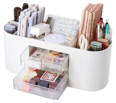 Obrázek produktu pro Kancelářský organizér se 3 zásuvkami a 7 přihrádkami – průhledný držák na pera pro kancelář a školu