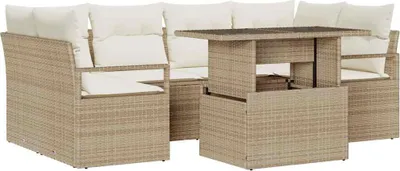 Image de Ensemble de canapé de jardin 7 pcs Beige Poly rotin