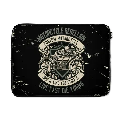 Produktbild von MuchoWow® Laptop Hülle 13 Zoll Motorrad - Skelett - Vintage - Zitat Laptoptasche - Laptophülle - Sleeve - Rundumschutz