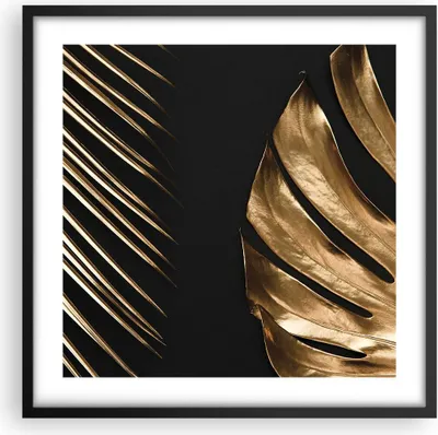Produktbild von Gerahmtes Poster - Schwarzer Rahmen - Golden Blatt Monstera - 50x50 cm - Wand Bild - Wanddeko - Wandbilder - Kunstposter - Wandposter - Bilderrahmen - Bilder - Kunstdruck - P2BAC50x50-5028