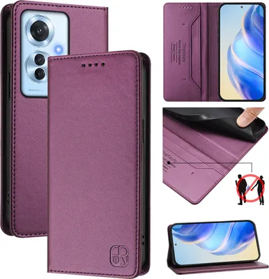 Produktbild von Lederhülle für Oppo Reno11 F Hülle Flip Brieftasche Kartenfächern Ständer Schutzhülle Lila