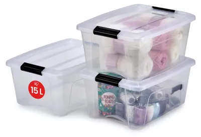Produktbild von Iris Ohyama Aufbewahrungsboxen mit Deckel, 15L, 3er-Set, Transparent, Sicherer V