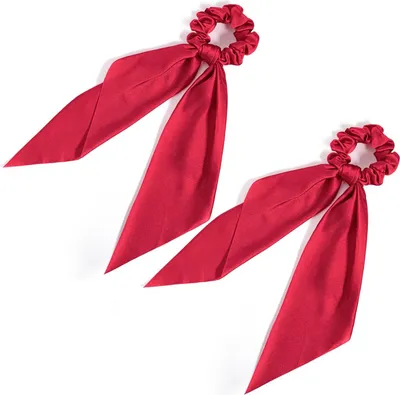 Produktbild von Band Scrunchie mit Schleife - Set von 2 Stück in verschiedenen Farben - Haaraccessoires für Frauen und Mädchen