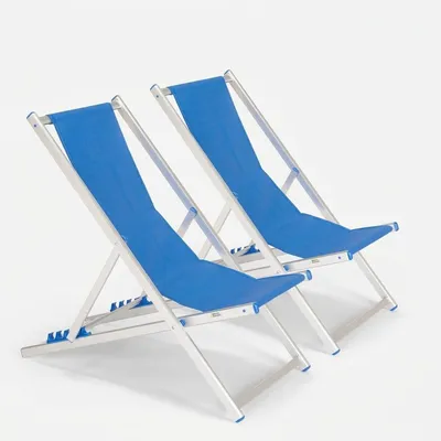 Produktbild von 2er Set Strandliegen Liegestühle Sonnenliegen aus Aluminum Riccione Gold - Blau