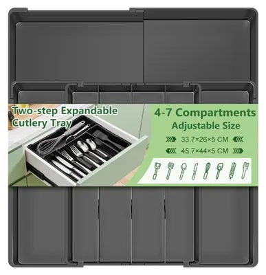 Imagen del producto de Cajón extraíble para cubiertos, ajustable, con 4 a 7 compartimentos, fabricado en ABS, para la cocina