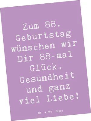 Produktbild von Mr. & Mrs. Panda Postkarte Spruch 88. Geburtstag Glückwünsche - Lavendeltraum - Geschenk, spruchkarte, herzliche Geschenke, Ansichtskarte, Grußkarte, Postkarten, Alter