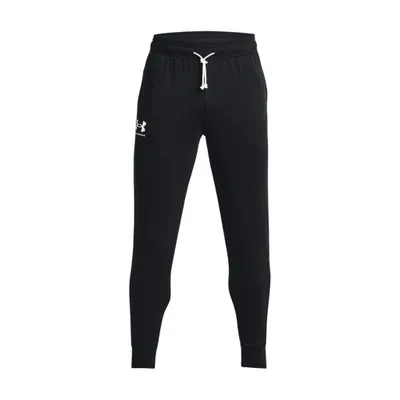 A pair of black Under Armour jogging pants.