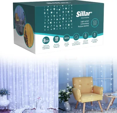 Produktbild von Lichtervorhang 3x3m USB Lichterkette 8 Modi mit Timer Innen Deko Garten Hochzeit Kaltweiß