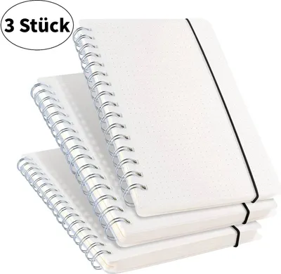Image de Lot de 3 carnets Dotted A5 - Journal à grille de points avec spirale (sans débordement d'encre), 480 pages, 14,5 x 21 cm,
