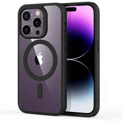 Immagine prodotto di Custodia per iPhone 14 Pro Max, compatibile con MagSafe, ibrida, con protezione antiurto, colore nero trasparente
