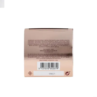The image shows the side of a product box with ingredient and manufacturing information printed on it.