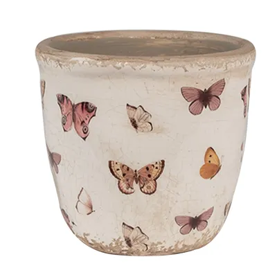 Immagine prodotto di Vaso da fiori Clayre & Eef Ø 11x10 cm Farfalle in Vetroceramica rosa beige