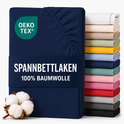 Produktbild von Komfortec Jersey Spannbettlaken 140x200 cm, 100% Baumwolle, Navy Blau, KI-generiertes Bild