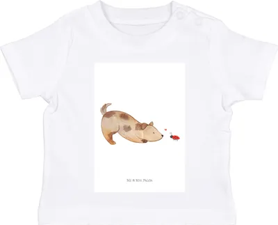 Produktbild von Mr. & Mrs. Panda Organic Baby Shirt Hund Marienkäfer 12. - 18. Monat - Weiß - Geschenk, Sprüche, , Kleinkind, T-Shirt, Babyshirt, Baumwollshirt, Neugierig