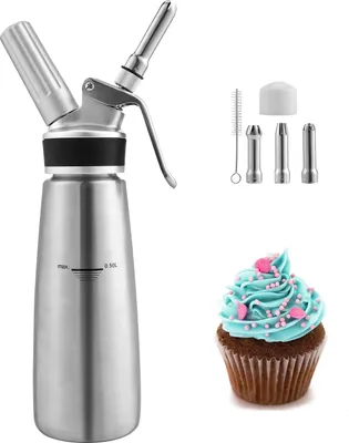 Produktbild von EINFEBEN Sahnespender 500ml, Edelstahl Sahnesyphon, 3 Edelstahl Deko-Duesen und Reinigungbuerste inklusive, Profi Schlagsahne Dispenser fuer Desserts und Gebaeck(N2O Sahnekapseln Nicht Enthalten)