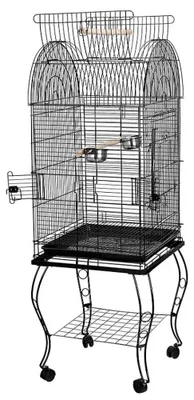 Produktbild von Vogelkäfig - Papageienkäfig / Kanarienkäfig - Aufklappbares Dach - Aus Edelstahl - Zuchtkäfig für Wellensittiche und Nymphensittiche - Schwarz