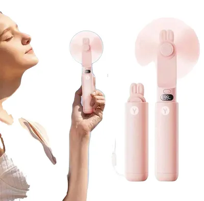 Obrázek produktu pro Mini ventilátor, přenosný a skládací, dobíjecí s LED světlem, růžový