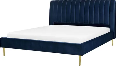 Obrázok produktu pre BELIANI Čalúnená posteľ modrá zamatová 180 x 200 cm lamelový rošt vysoké čelo elegantný dizajn spálňa