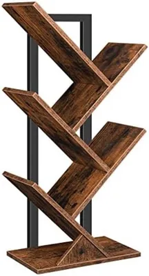 Produktbild von PolkaHome® Baumförmiges Bücherregal 71 cm – Freistehendes Bodenregal aus Spanplatte und Metall, braun/schwarz