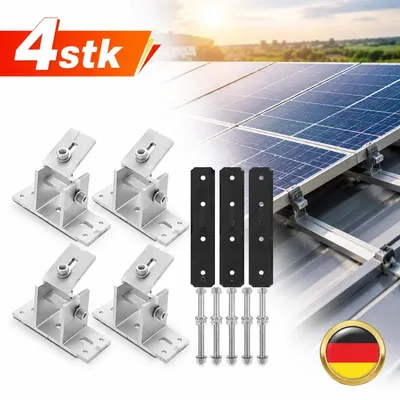 Immagine prodotto di Supporto regolabile per pannelli solari in alluminio, inclinazione da 10 a 60°, composto da 4 elementi, per installazione su tetti piani, adatto per impianti fotovoltaici