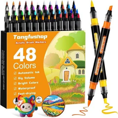 Produktbild von Famanu Acrylstifte Set 48 Farben Doppelspitze - Wasserfeste Marker für Steine, Glas, Holz und Keramik