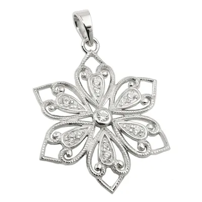 Produktbild von Anhänger 24mm filigrane Blume mit Zirkonias glänzend rhodiniert Silber 925 silber 24mm