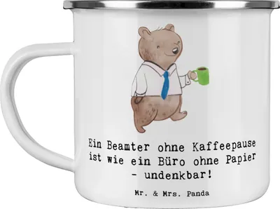 Produktbild von Mr. & Mrs. Panda Emaille Tasse Beamter Kaffeepause - Weiß - Geschenk, Berufsliebe, kreative Geschenke, Kaffeepott, öffentliche Verwaltung, Beruf, Haferl, Anerkennung