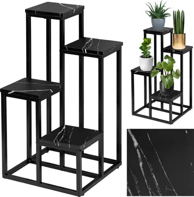 Image de Parterre De Fleurs En Métal Sur Pied 4 Étagères Pour Pots De Fleurs Marbre Noir Glamour