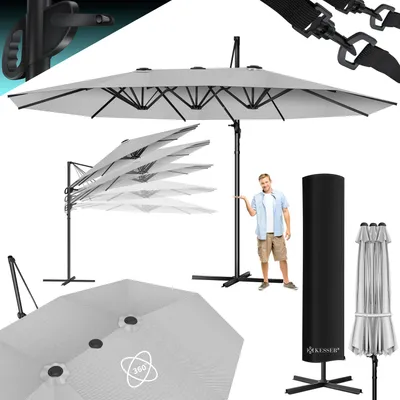 Produktbild von KESSER® Sonnenschirm Doppelsonnenschirm 4,6m x 2,7m | Ampelschirm Abdeckung & Windsicherung mit Kurbel & Ständer | Kurbelschirm Aluminium wasserabweisend | Neigbar Kippbar 360° Drehbar
