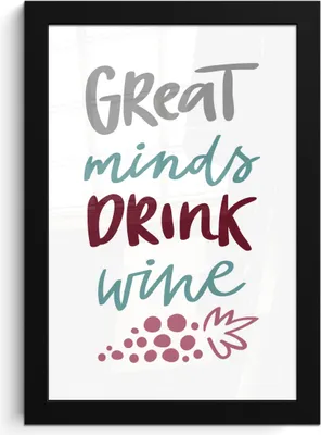 Produktbild von MuchoWow® MuchoWow® Gerahmtes Poster Weinzitat "Große Geister trinken Wein" mit Trauben 20x30 cm - Poster mit zchwarzem Bilderrahmen - Drucken - Bilder Poster im Rahmen