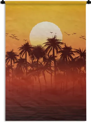 Produktbild von MuchoWow® Wandteppich Wandbehang Sonne - Vogel - Palme 60x90 cm Tapisserie Dekoration Wandtuch - Foto-Teppich - Abwaschbar
