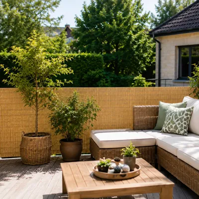 Produktbild von Sekey Balkon Sichtschutz Natürliche Optik Sichtschutzmatte Sichtschutzzaun 80x300cm, Bambusfarbe, KI-generiertes Bild