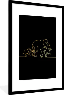 Produktbild von MuchoWow® MuchoWow® Gerahmtes Poster Elefant - Einfach - Gold - Schwarz 60x90 cm - Poster mit zchwarzem Bilderrahmen - Dekoration - Wandposter Wohnzimmer - Hochwertig