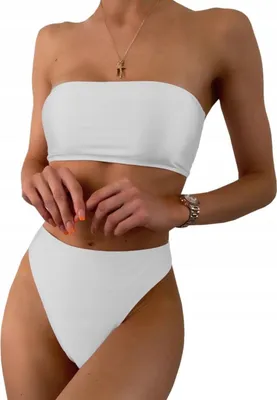 Produktbild von Badeanzug - Zweiteilig - für Damen - trägerloses Oberteil - Bikini - Hoch geschnittene Hose - Weiß - M