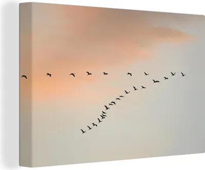 Produktbild von MuchoWow® - Leinwandbilder - Schwarm von Kranichen, Wandbild, Wanddeko Bilder Wohnzimmer, 90x60 cm